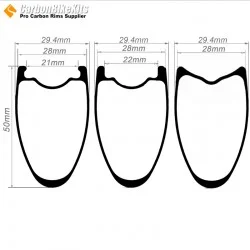 [Ultralight] 700C 50x28mm Carbon Tubeless Hooked/Hookless / Tubular Road Bike Rim
